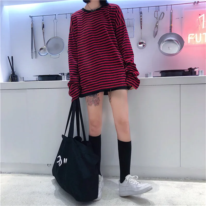 BLACK/RED STRIPED LONG SLEEVE T-SHIRT UB2693
