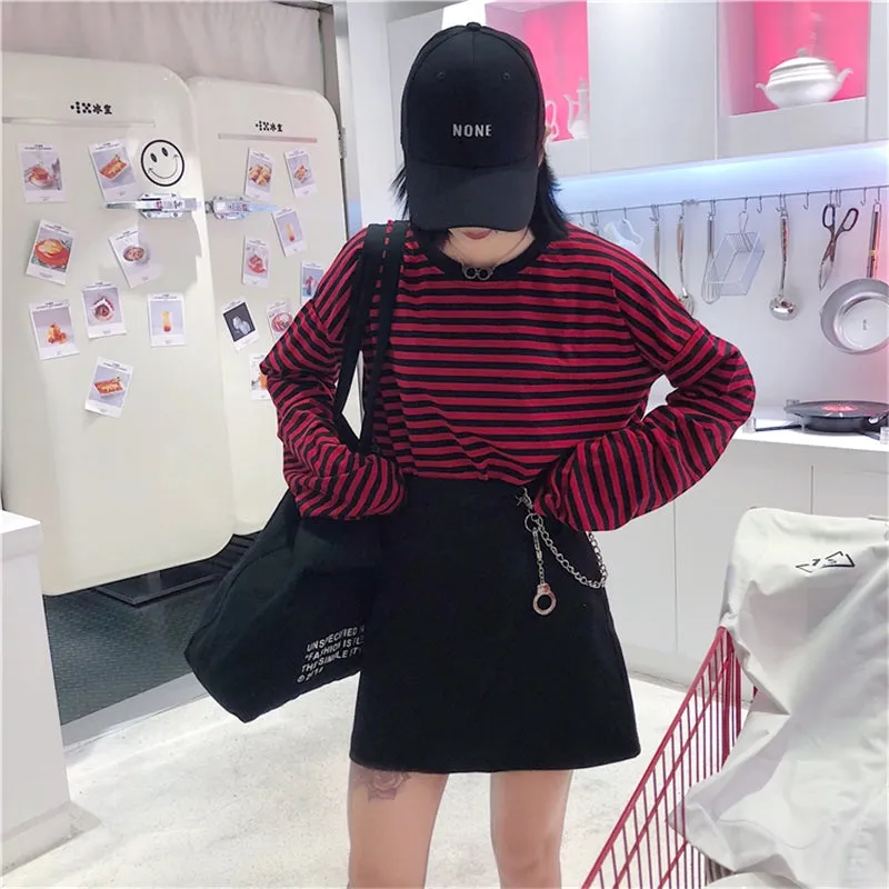 BLACK/RED STRIPED LONG SLEEVE T-SHIRT UB2693