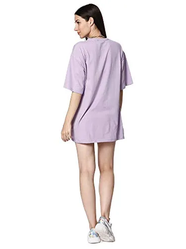 BLANCD Women's Pure Cotton Casual Oversized Round Neck Slogan Print Self Love Short Sleeve Summer Tshirt (Lavender)
