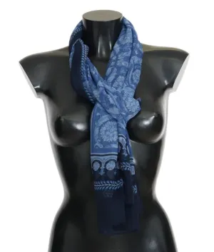 Blue Baroque Print Silk Scarf