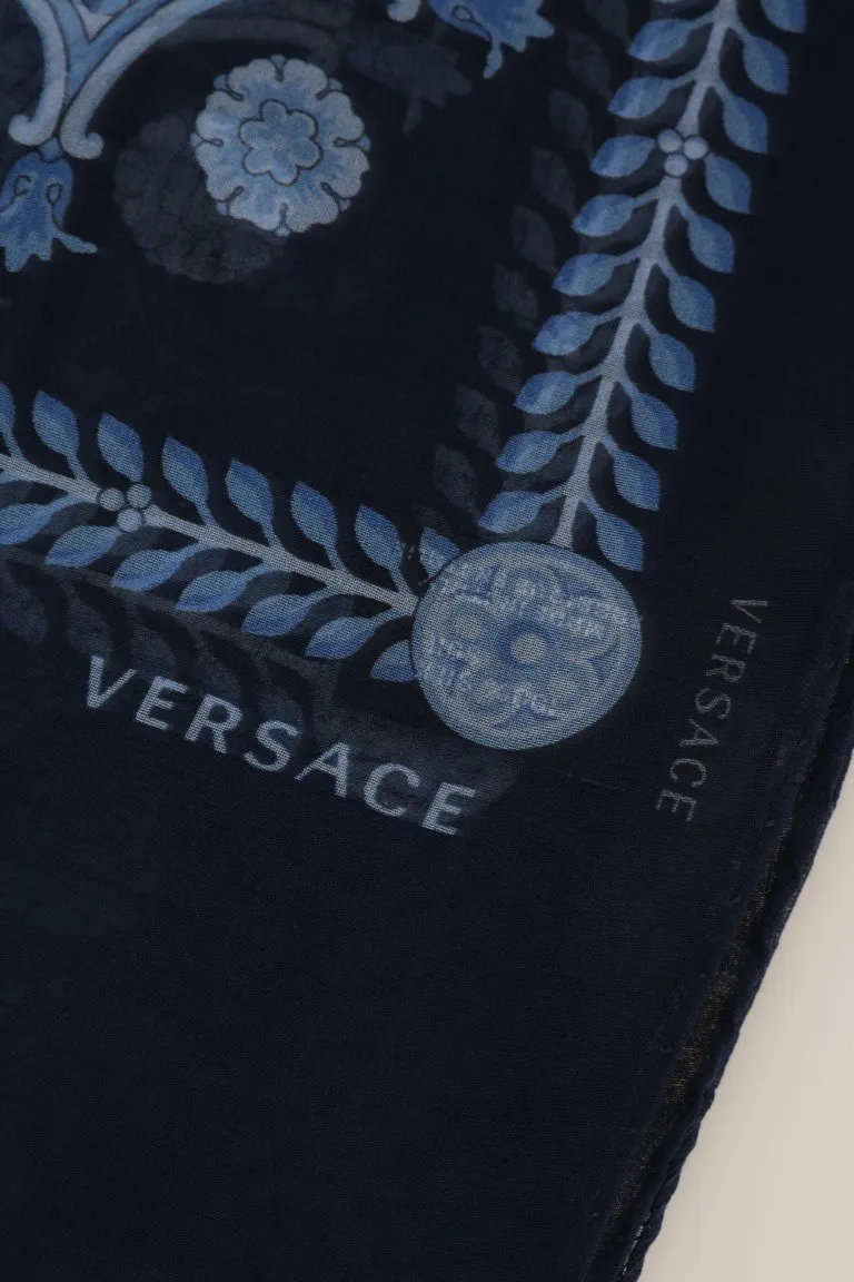 Blue Baroque Print Silk Scarf