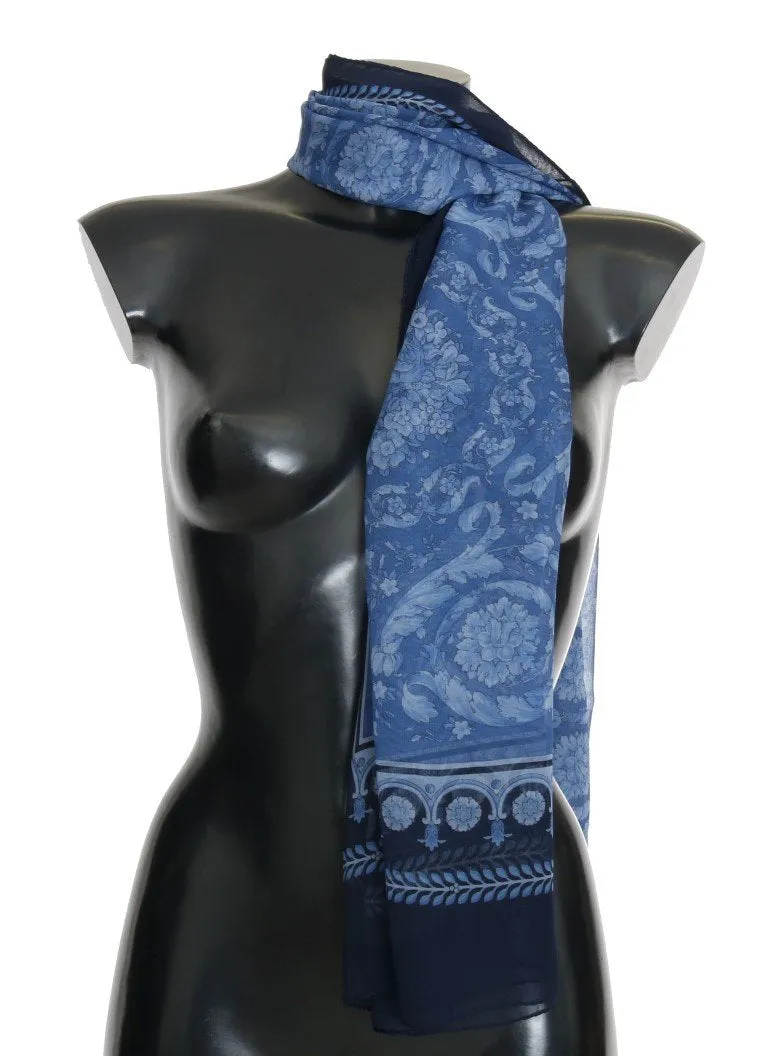 Blue Baroque Print Silk Scarf