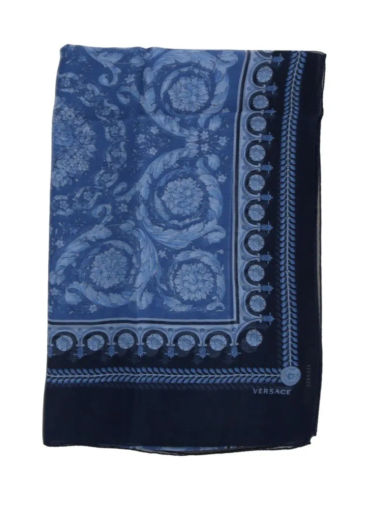 Blue Baroque Print Silk Scarf