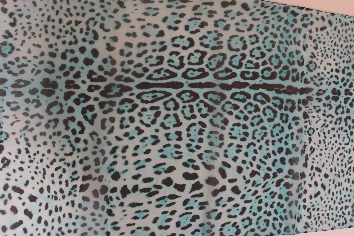 Blue Black Leopard Print Silk Scarf
