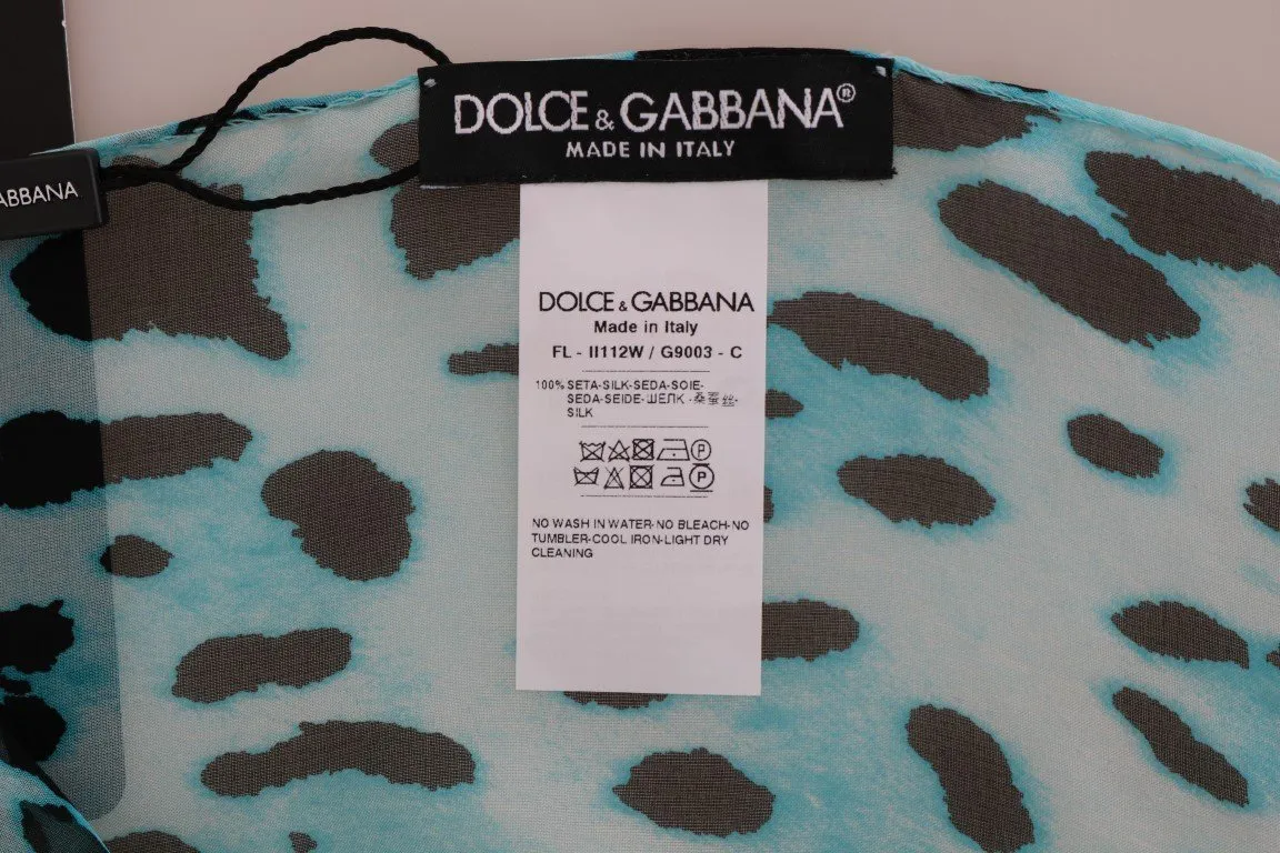 Blue Black Leopard Print Silk Scarf