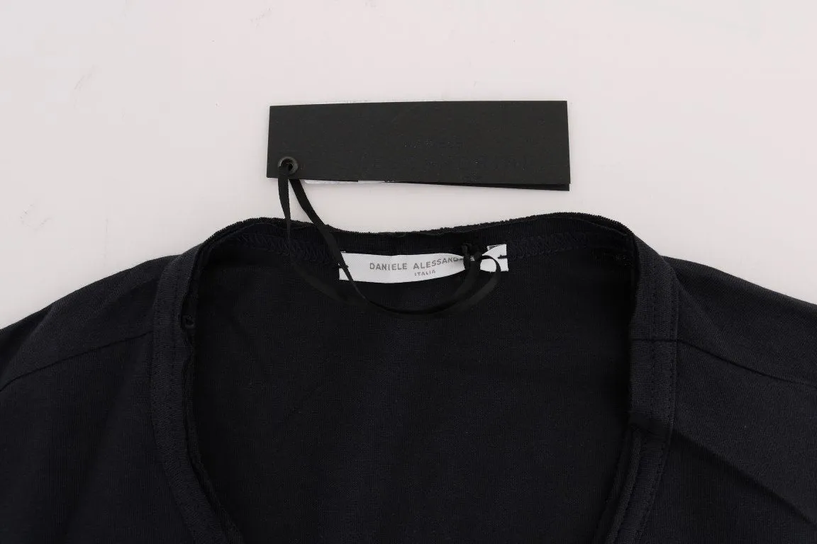 Blue Cotton V-neck T-Shirt