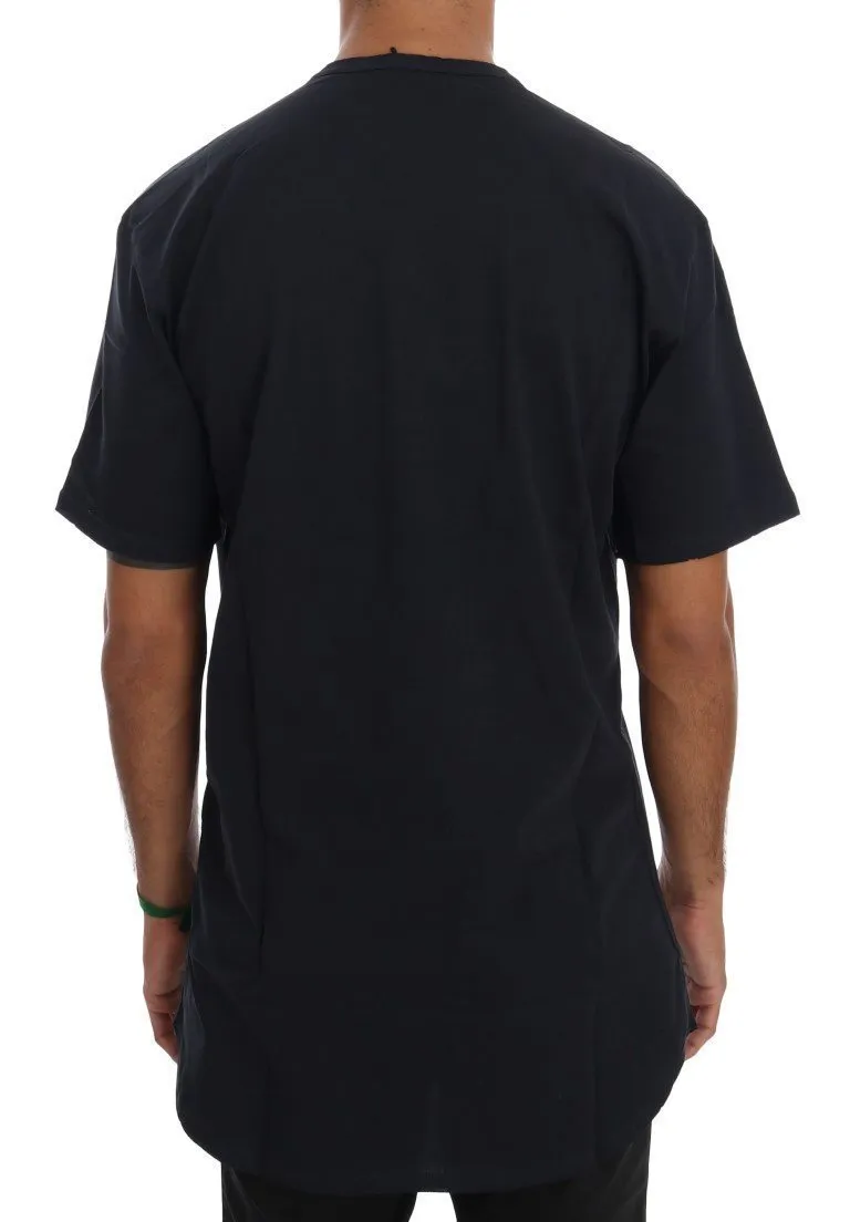 Blue Cotton V-neck T-Shirt
