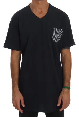 Blue Cotton V-neck T-Shirt