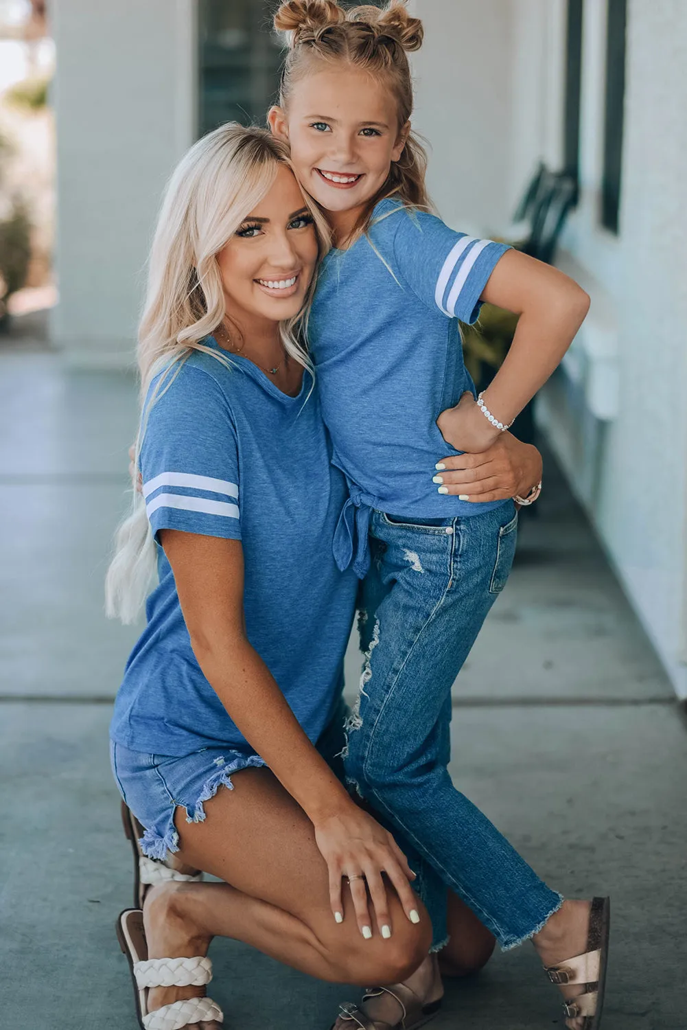 Blue Family Matching Mom's Tie Knot Striped T-shirt