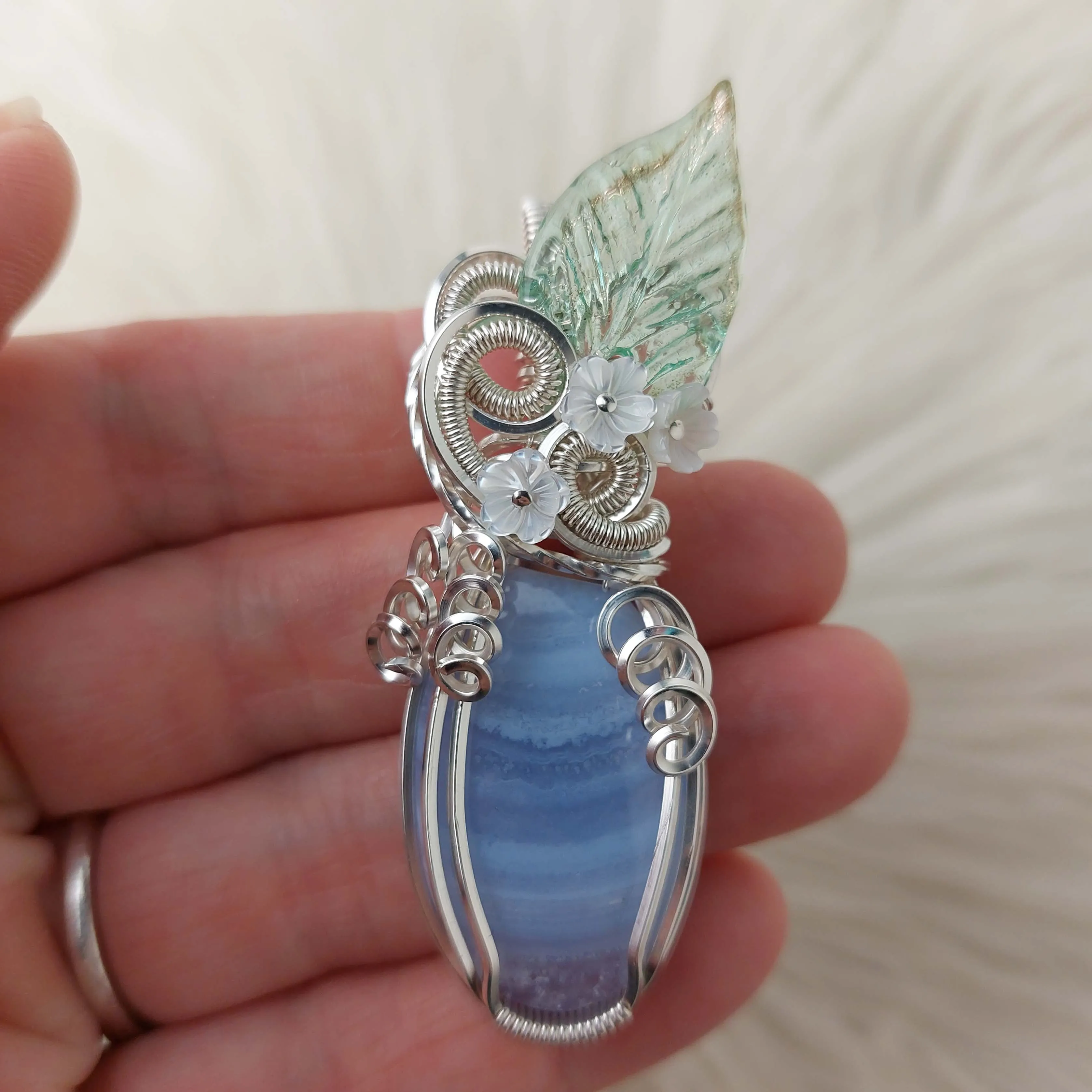 Blue Lace Agate And Sterling Silver Statement Pendant