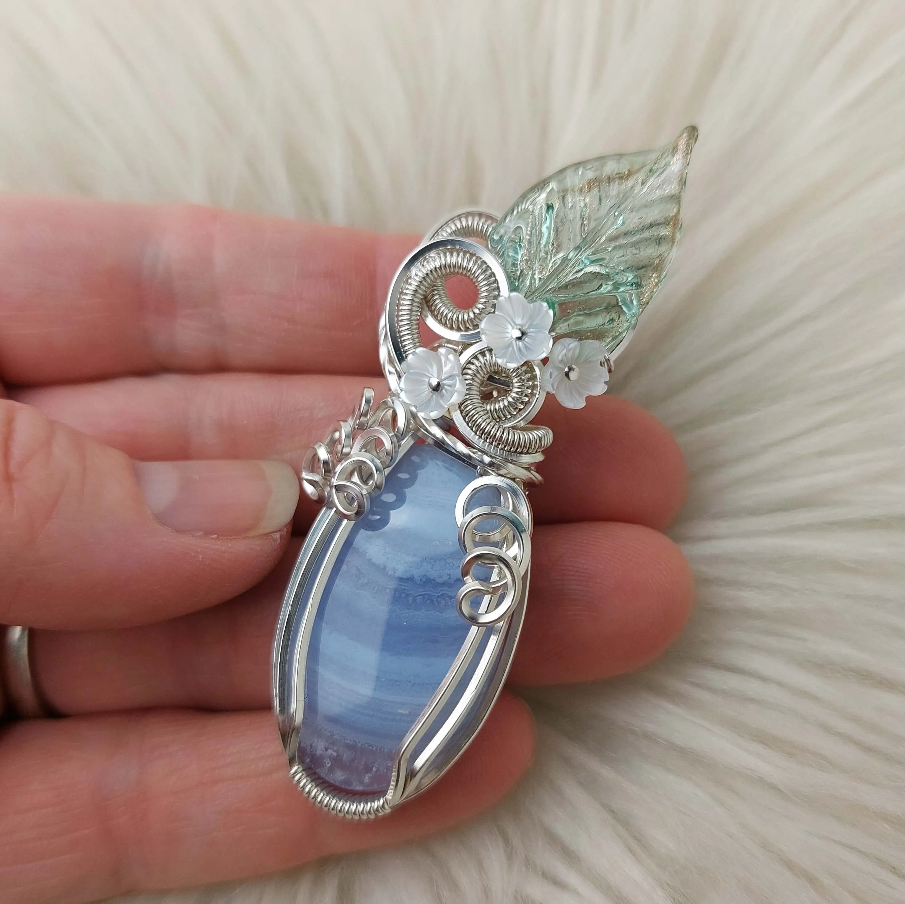 Blue Lace Agate And Sterling Silver Statement Pendant