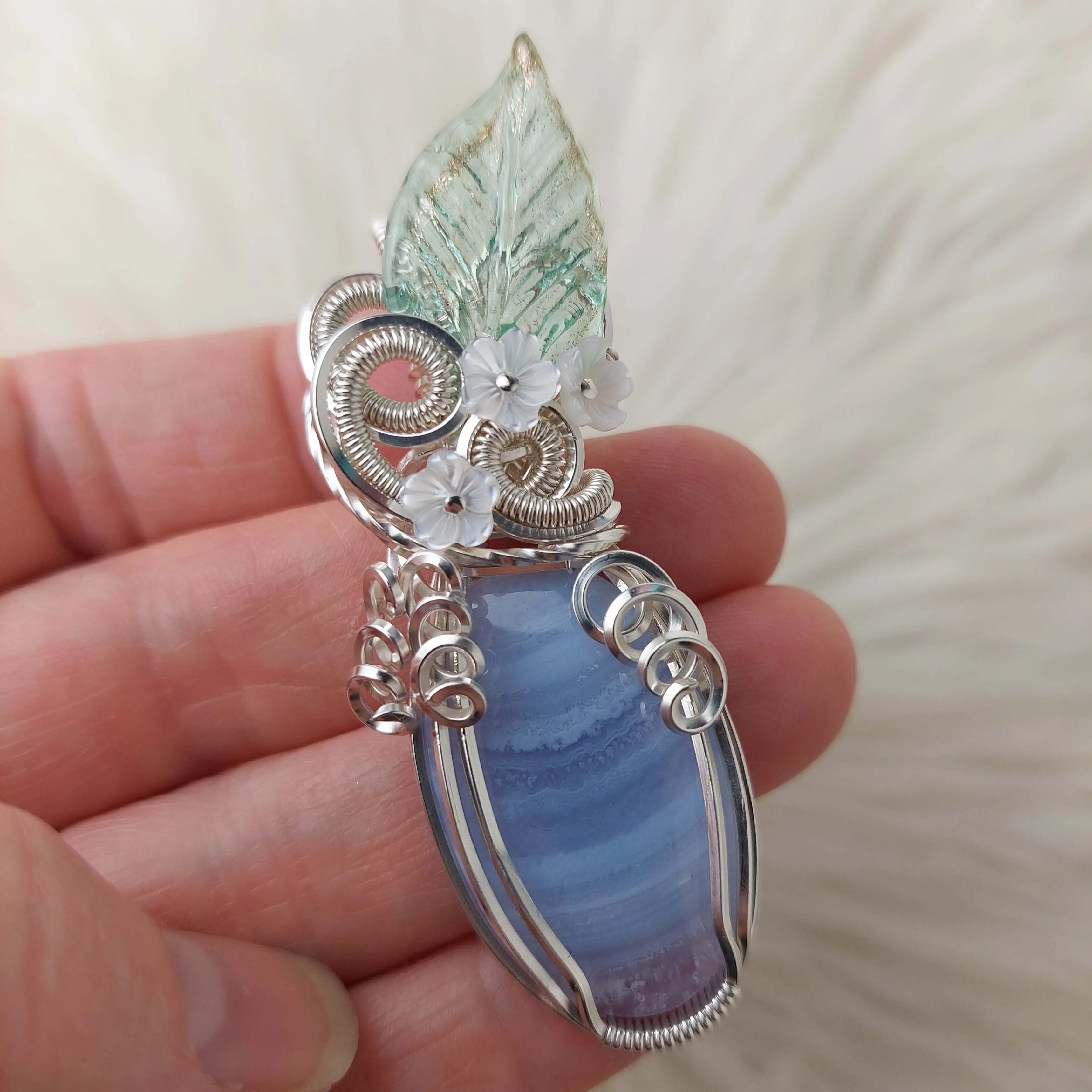 Blue Lace Agate And Sterling Silver Statement Pendant
