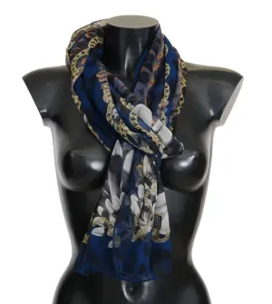 Blue Leopard Baroque Print Scarf