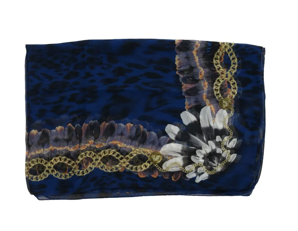 Blue Leopard Baroque Print Scarf