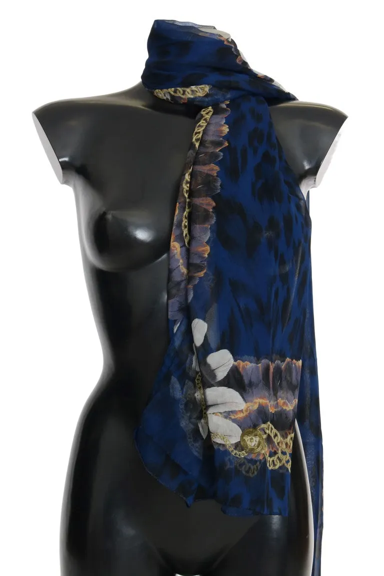 Blue Leopard Baroque Print Scarf