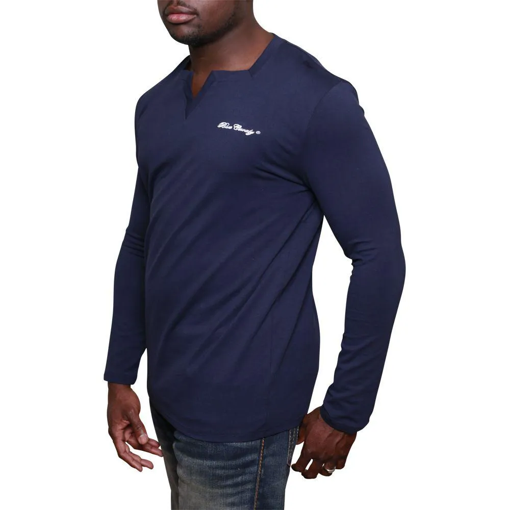 Blue Long Sleeves Square V Neck