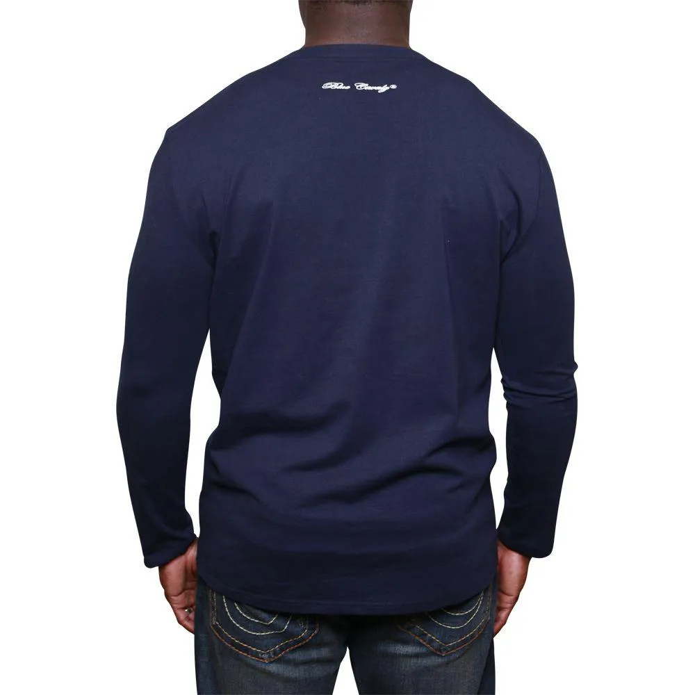 Blue Long Sleeves Square V Neck