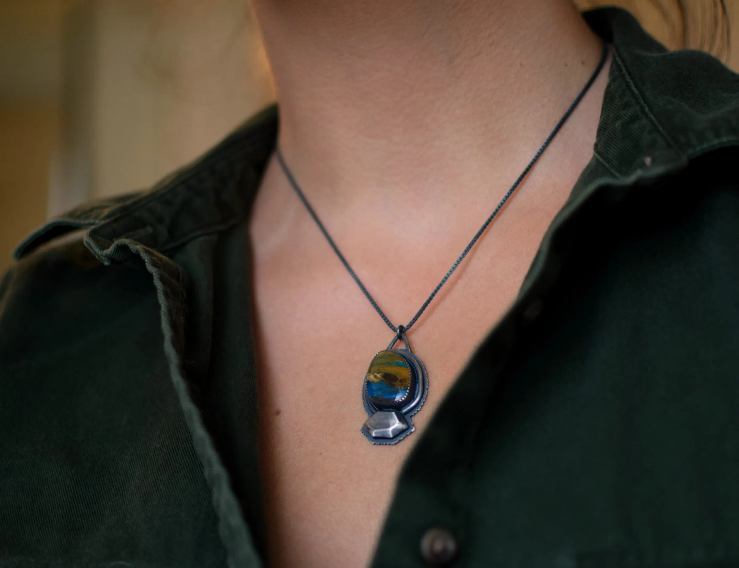 Blue Peruvian Opal Rough Gem Necklaces