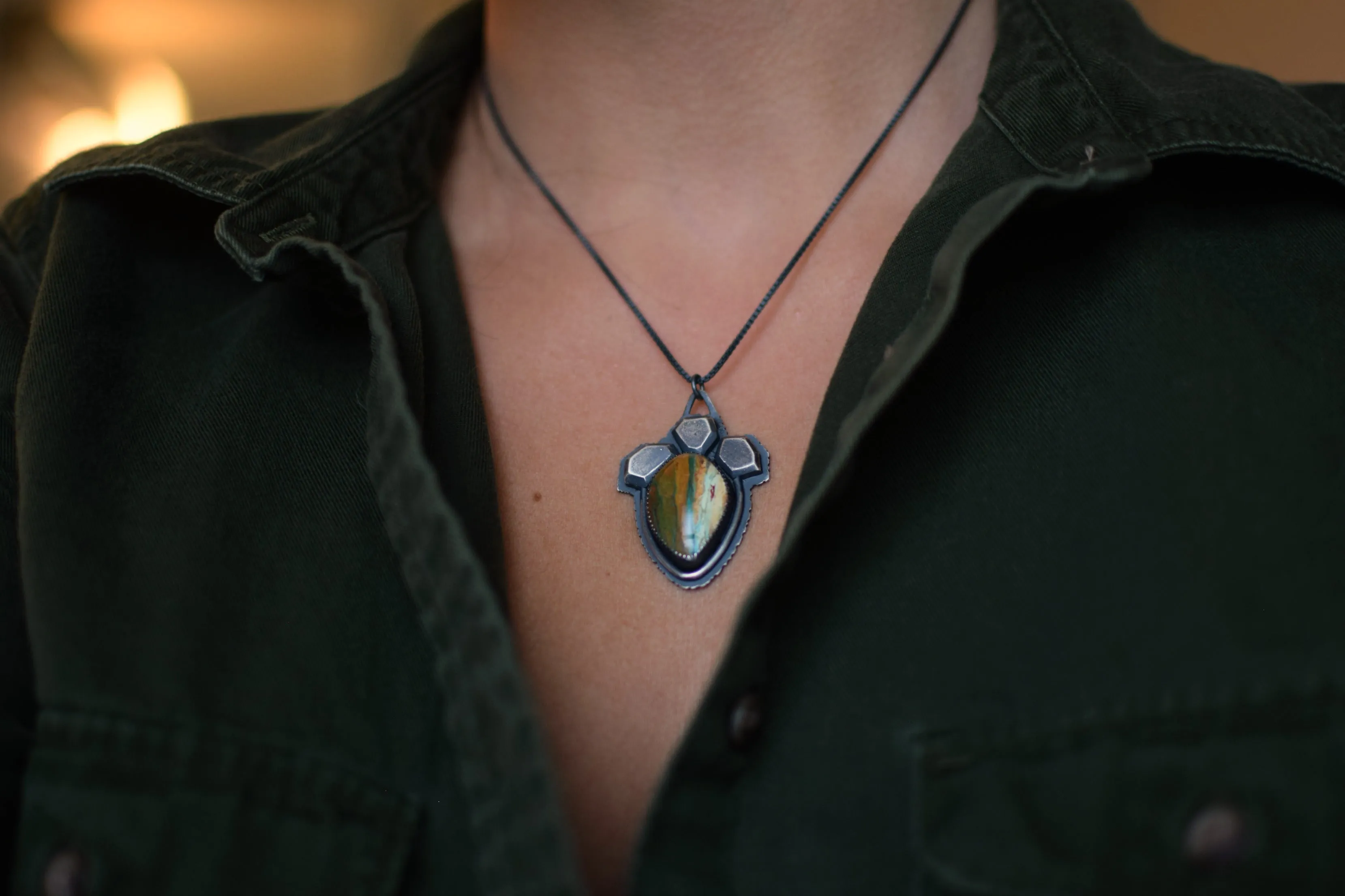 Blue Peruvian Opal Rough Gem Necklaces