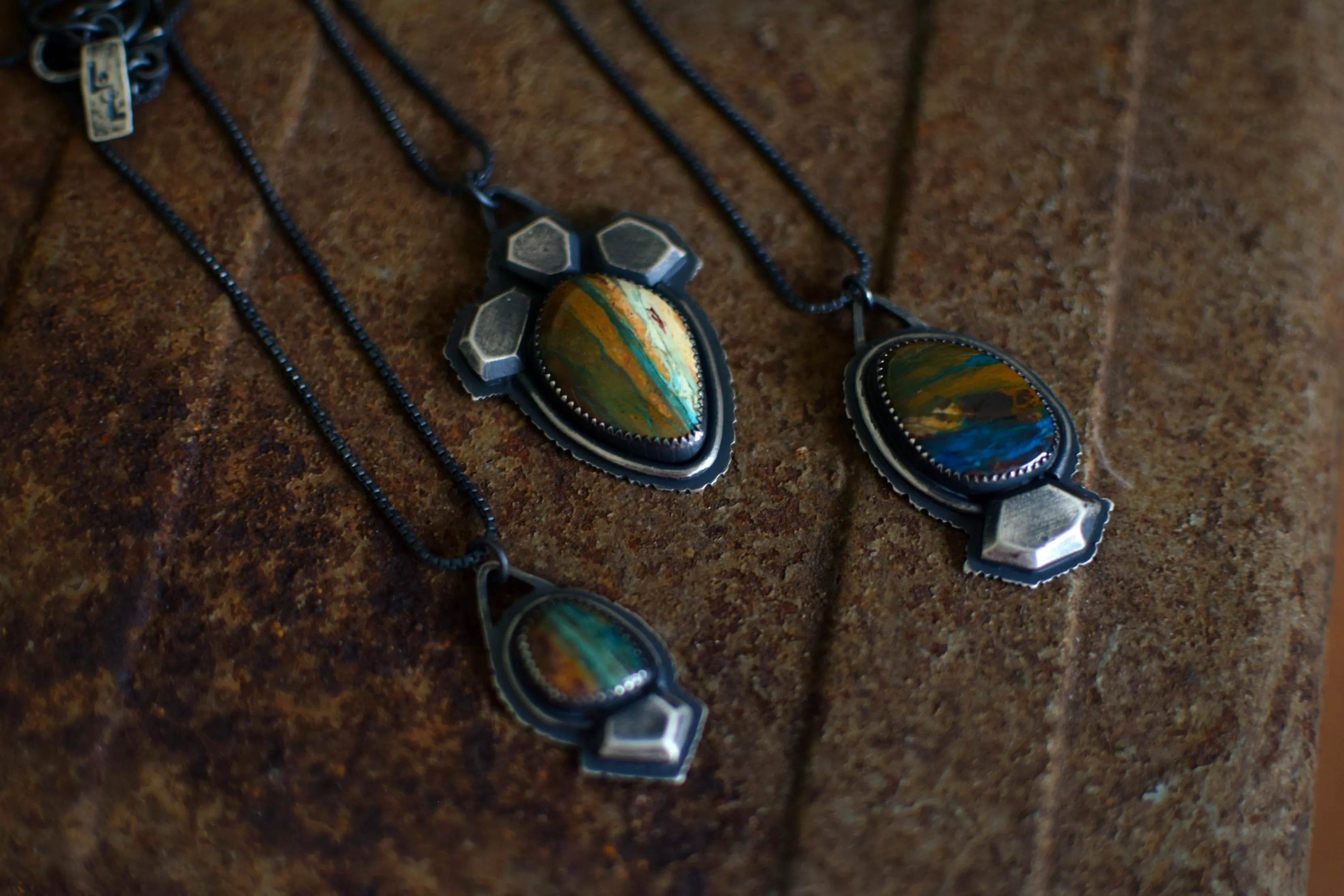 Blue Peruvian Opal Rough Gem Necklaces