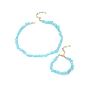 Blue Resin & 18K Gold-Plated Irregular Stone Bracelet Necklace Set