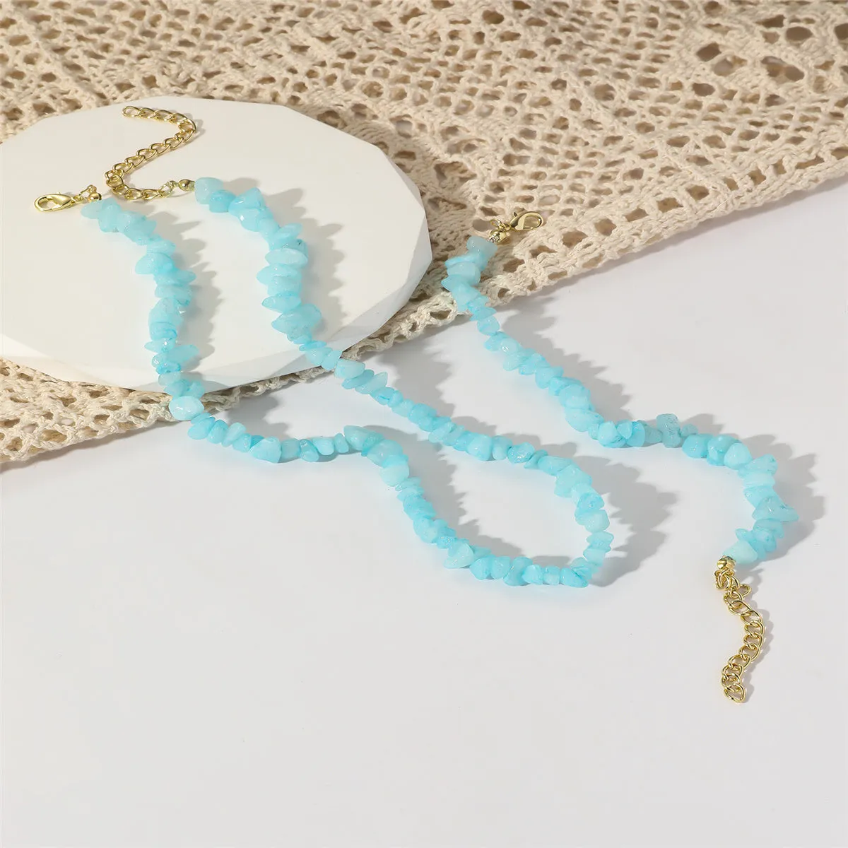 Blue Resin & 18K Gold-Plated Irregular Stone Bracelet Necklace Set