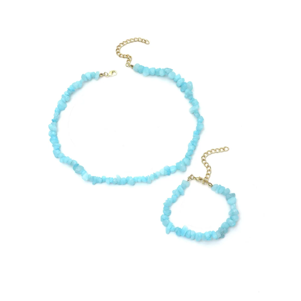Blue Resin & 18K Gold-Plated Irregular Stone Bracelet Necklace Set
