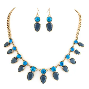 BLUE TEARDROP STONE WITH CRYSTAL NECKLACE EARRING SET  #FW1404671 (SHOWROOM)