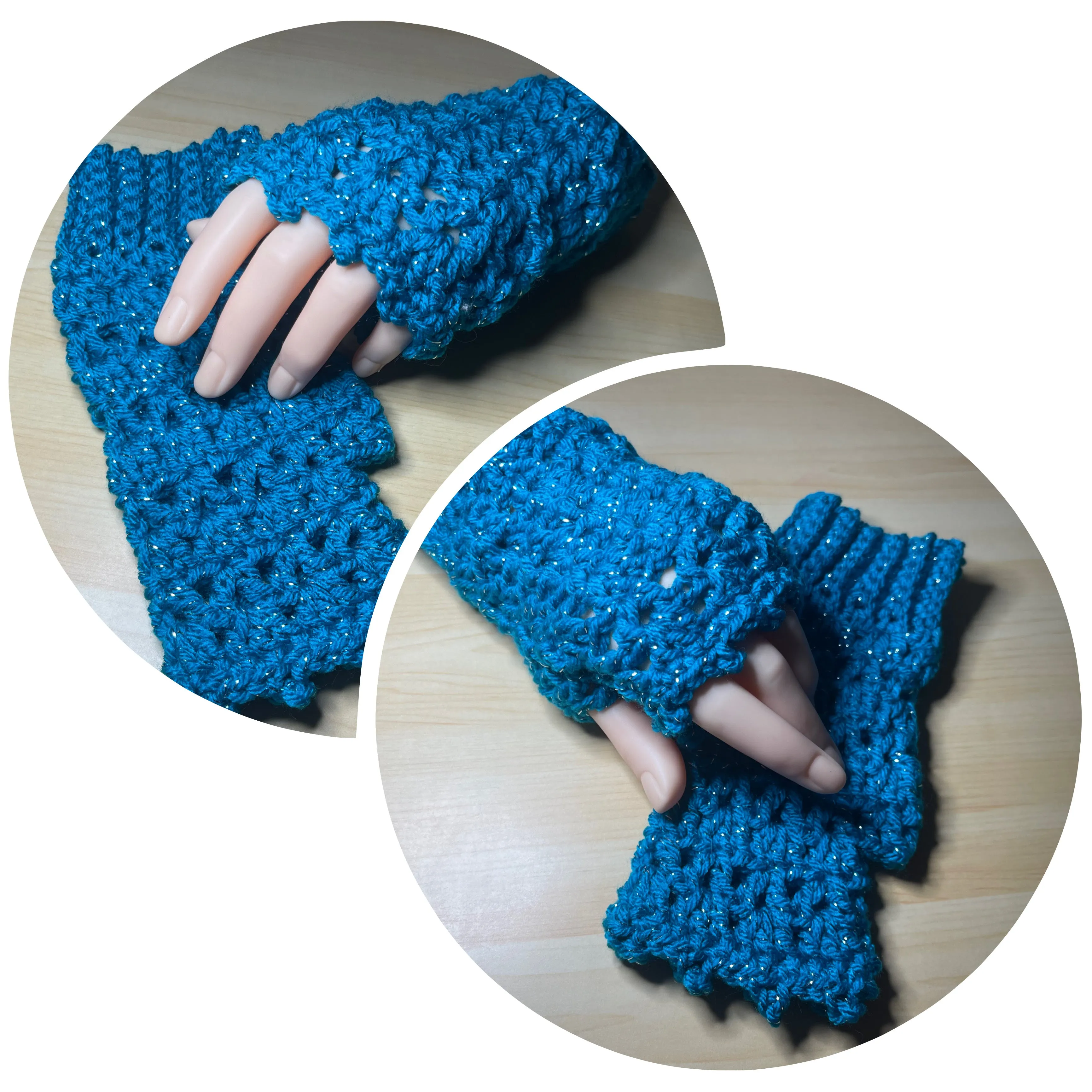 Blue Tinsel Fingerless Gloves
