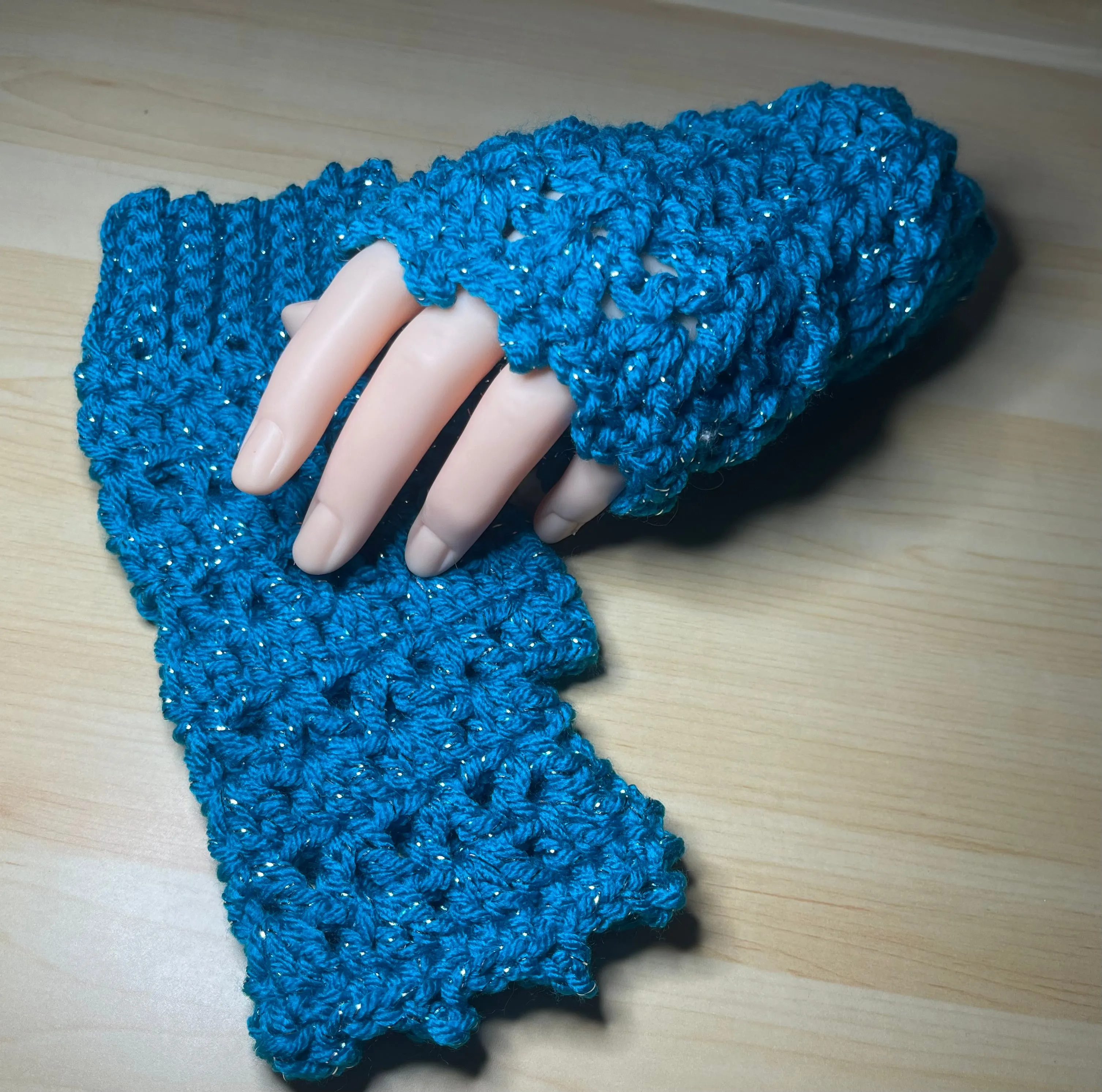 Blue Tinsel Fingerless Gloves