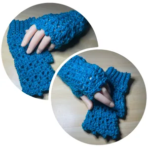 Blue Tinsel Fingerless Gloves