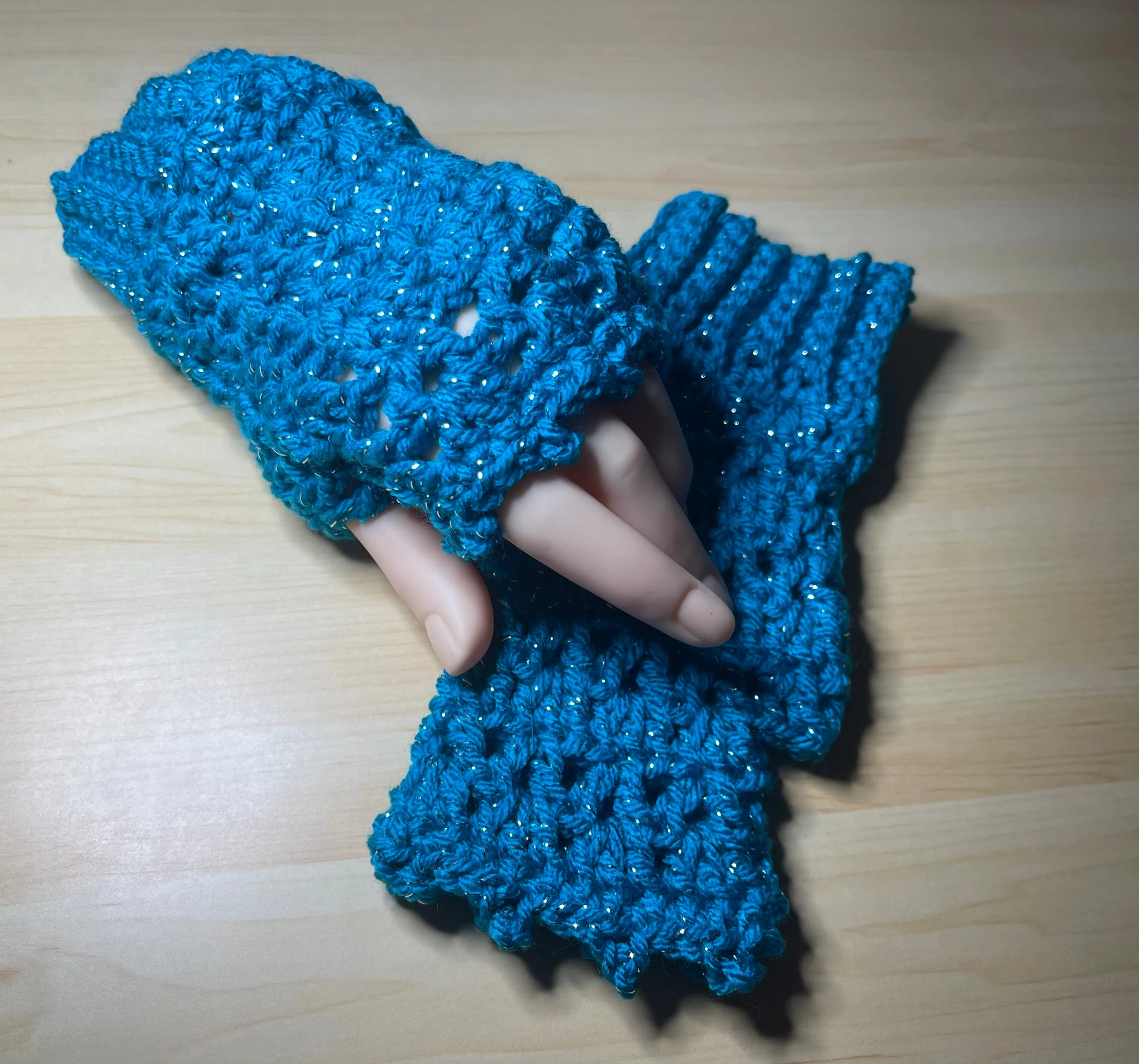 Blue Tinsel Fingerless Gloves