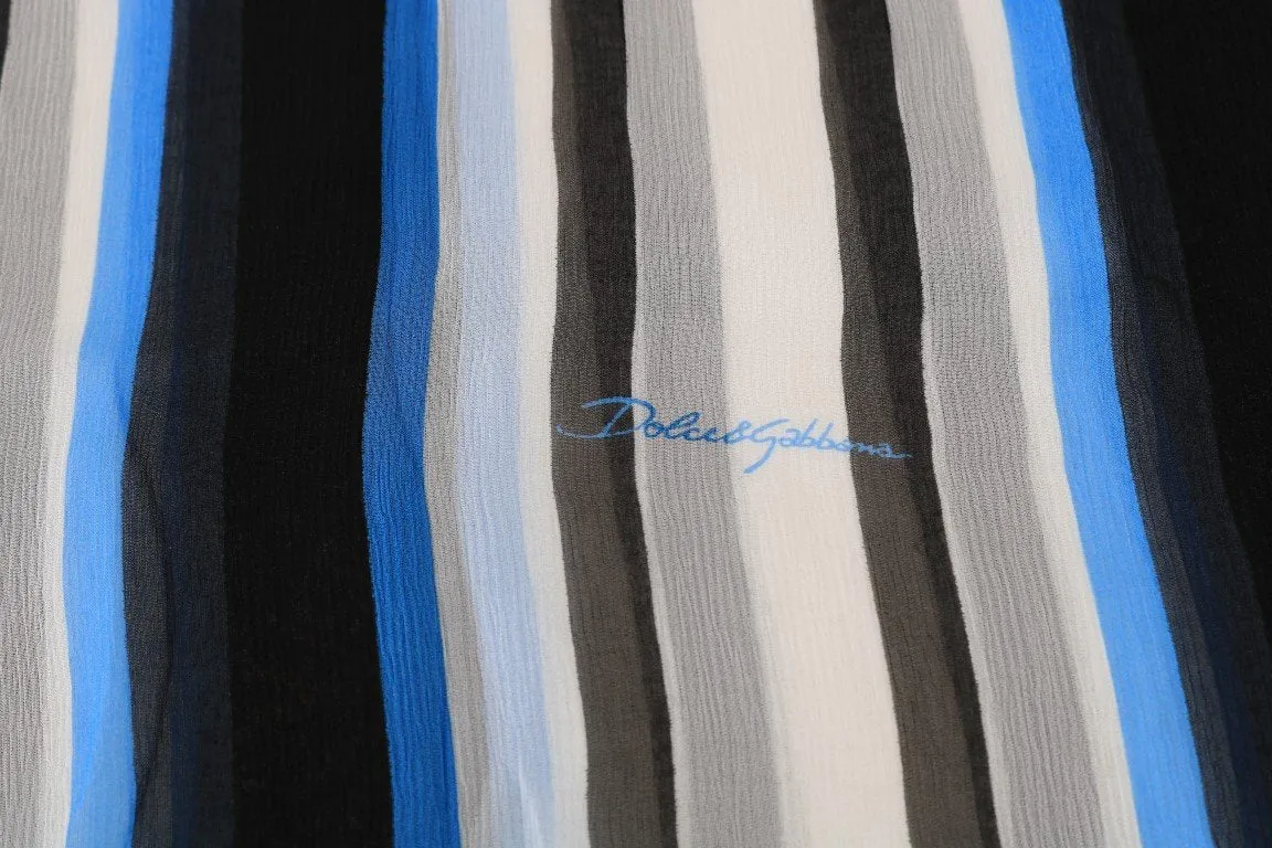 Blue White Striped Silk Scarf