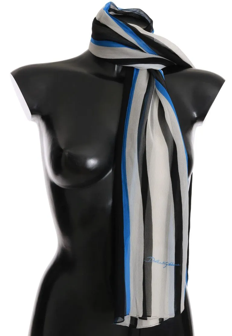 Blue White Striped Silk Scarf