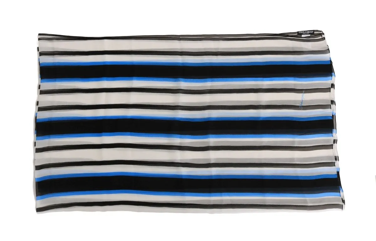Blue White Striped Silk Scarf