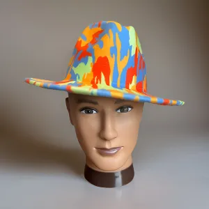 Bold Camo Tie Dye Wide Brim Felt Fedora Panama Hat