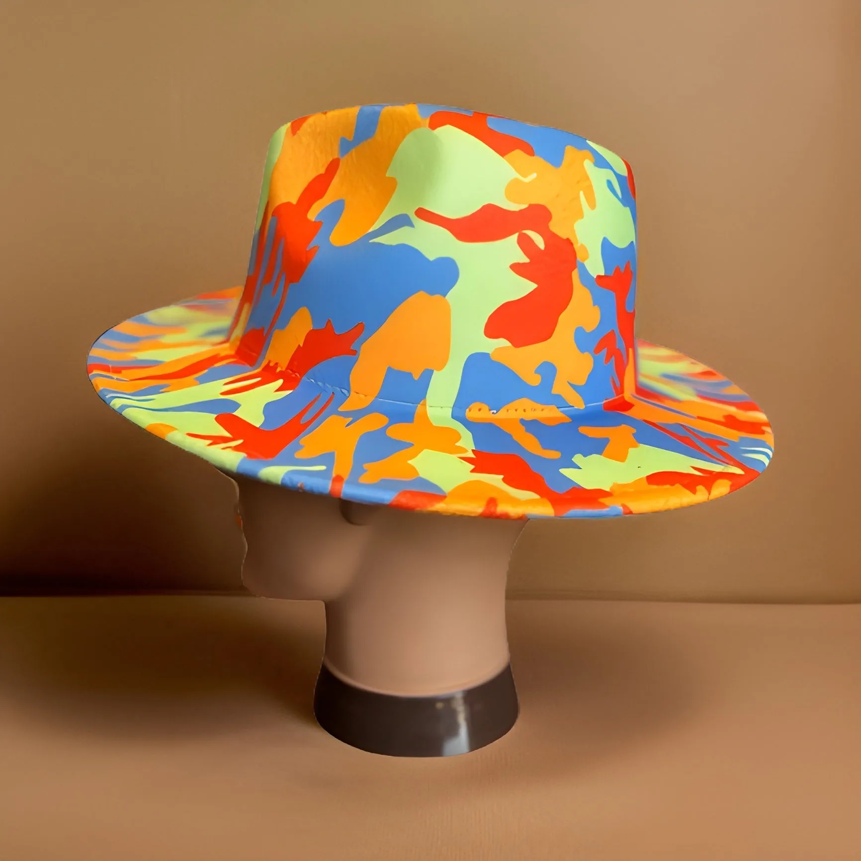 Bold Camo Tie Dye Wide Brim Felt Fedora Panama Hat
