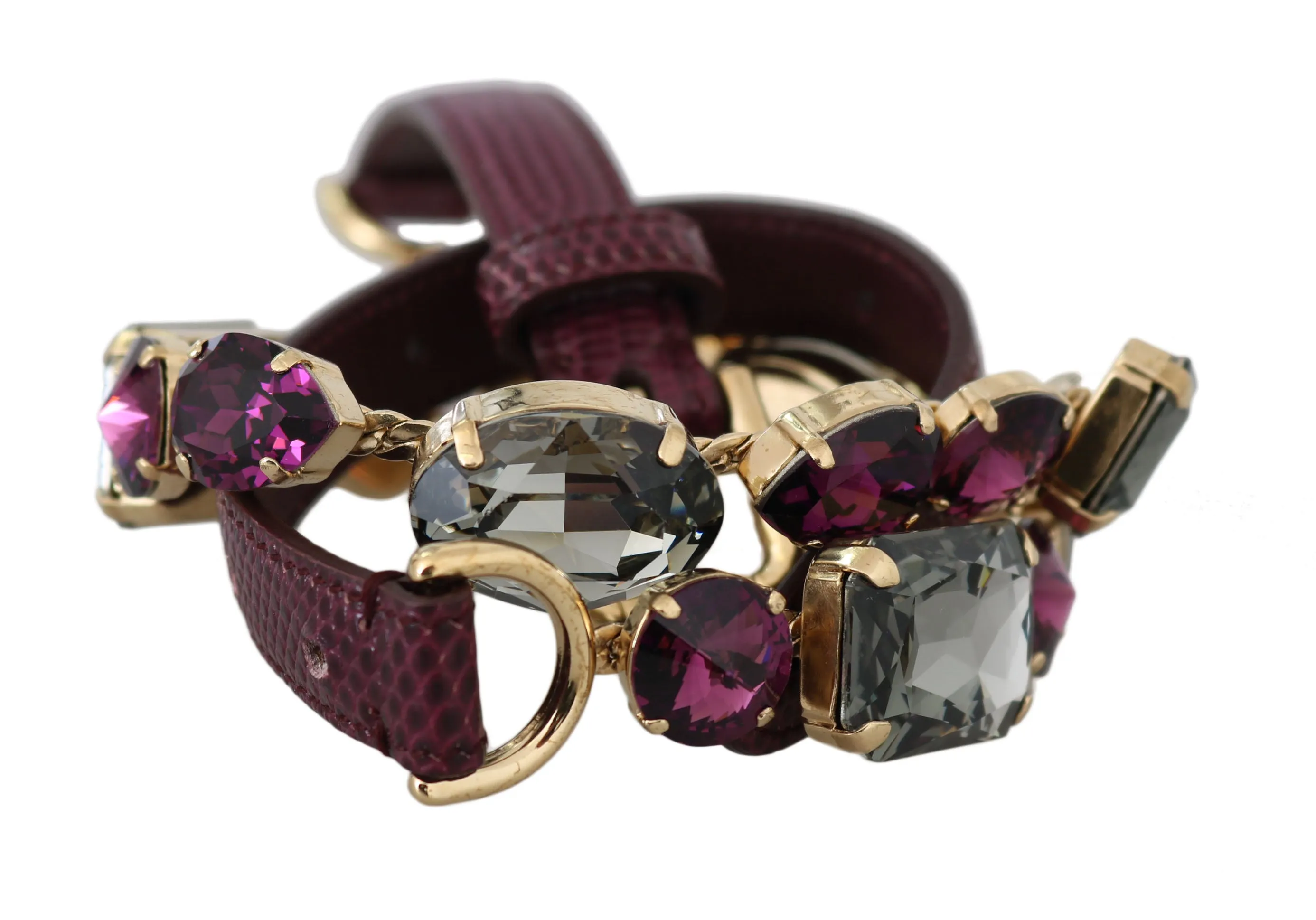 Bordeaux Gray Leather Crystal Waist Wrap Belt