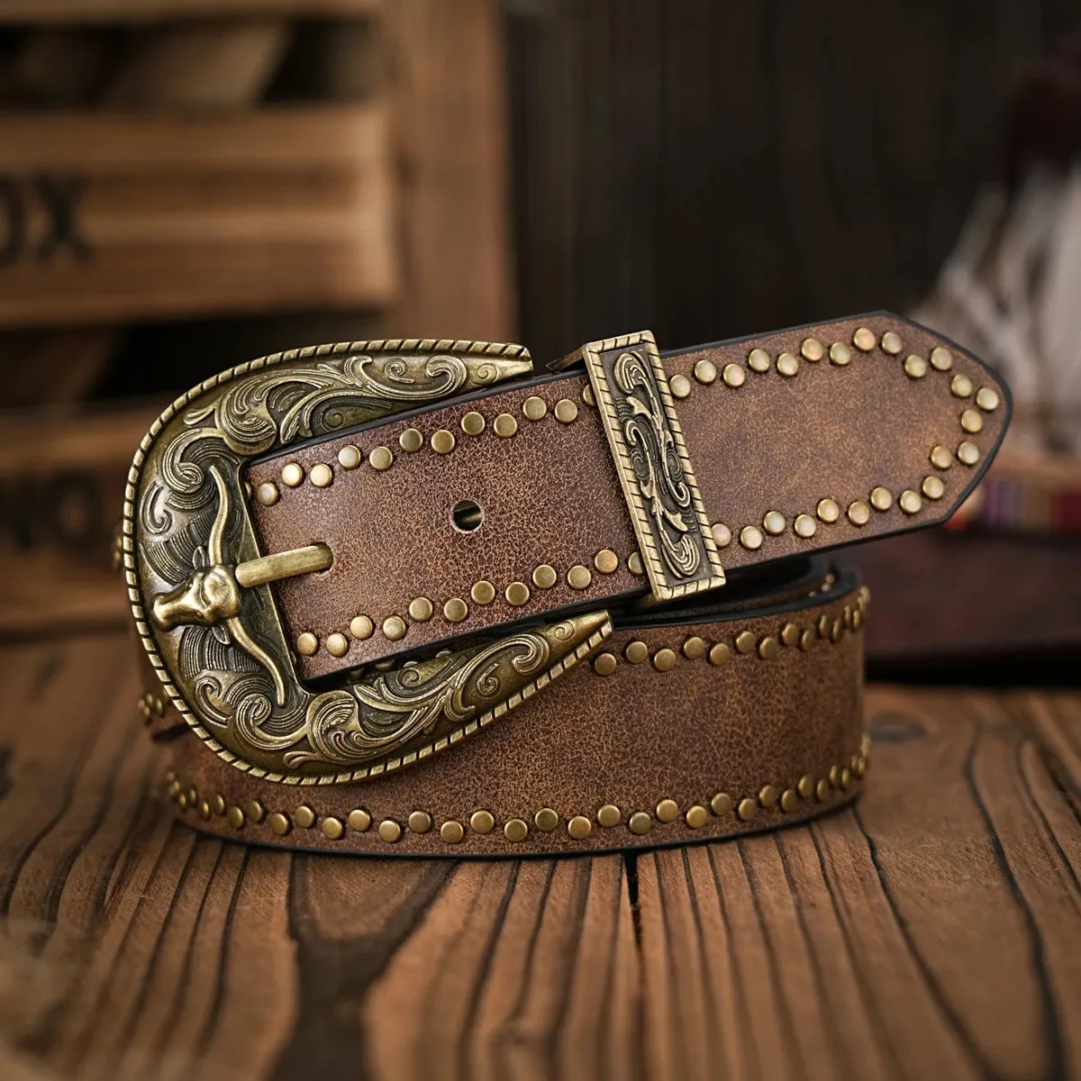 Braided Rivets Cowboy Belt - High Quality Leather