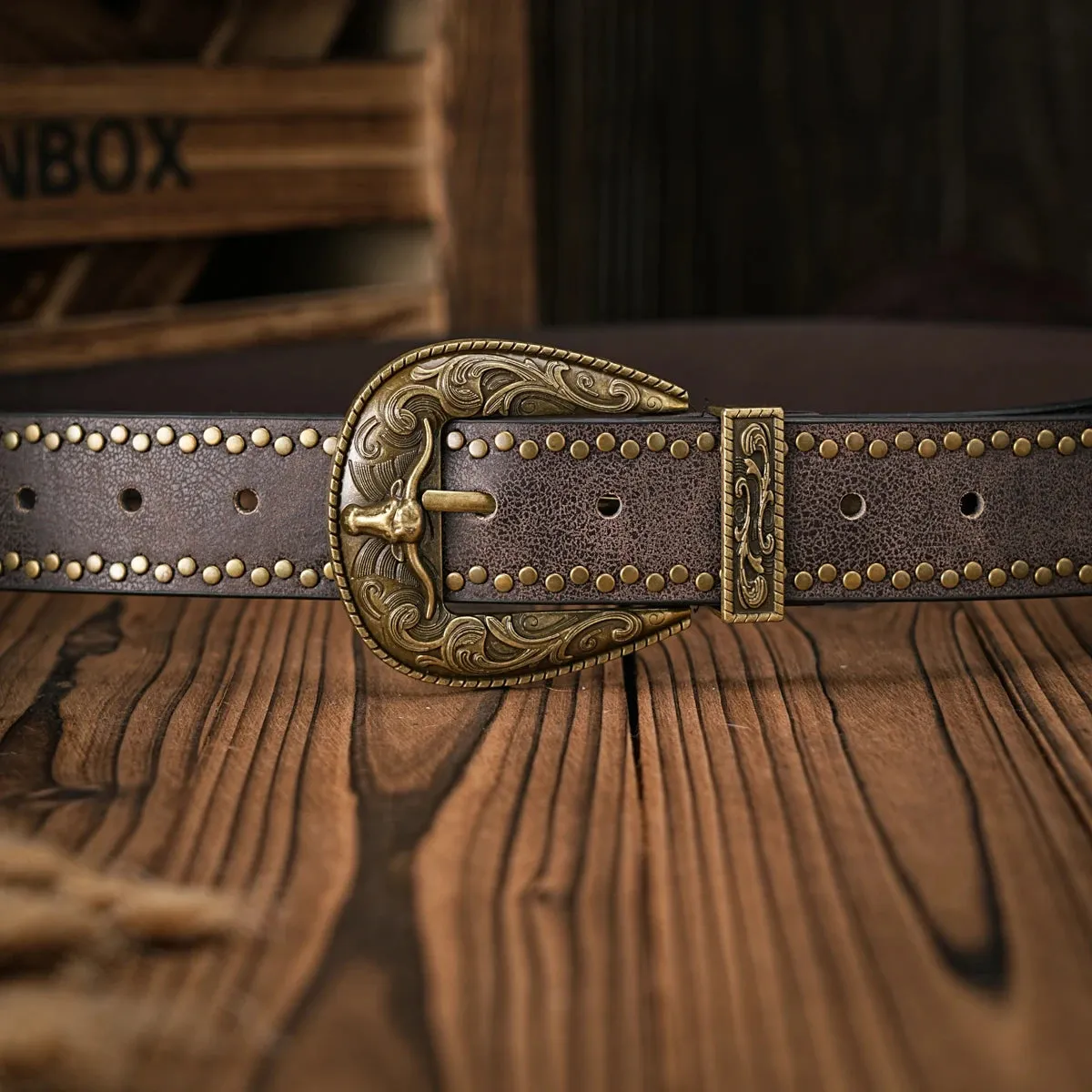 Braided Rivets Cowboy Belt - High Quality Leather