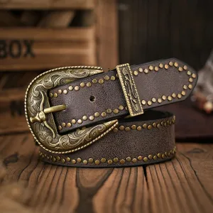 Braided Rivets Cowboy Belt - High Quality Leather