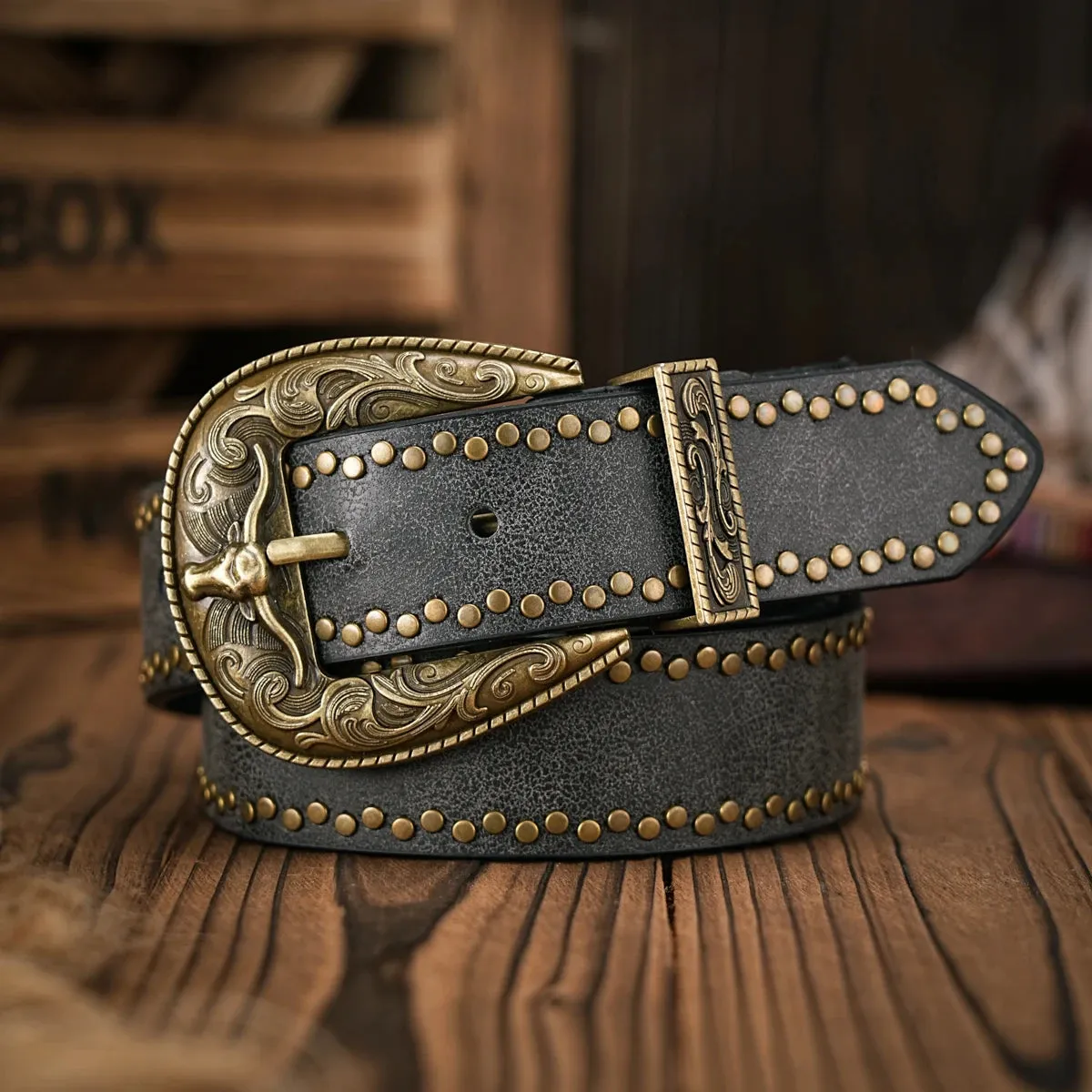 Braided Rivets Cowboy Belt - High Quality Leather