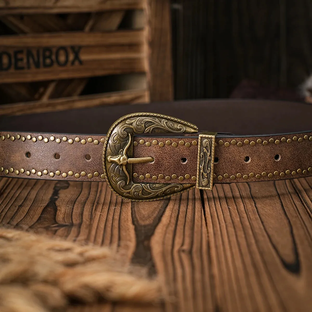 Braided Rivets Cowboy Belt - High Quality Leather