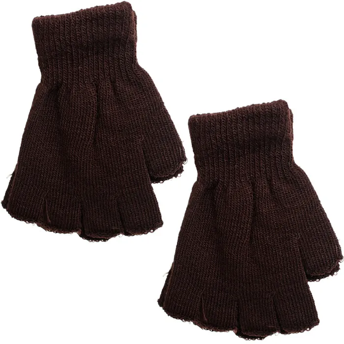 Brown Fingerless Unisex Winter Mitten Gloves