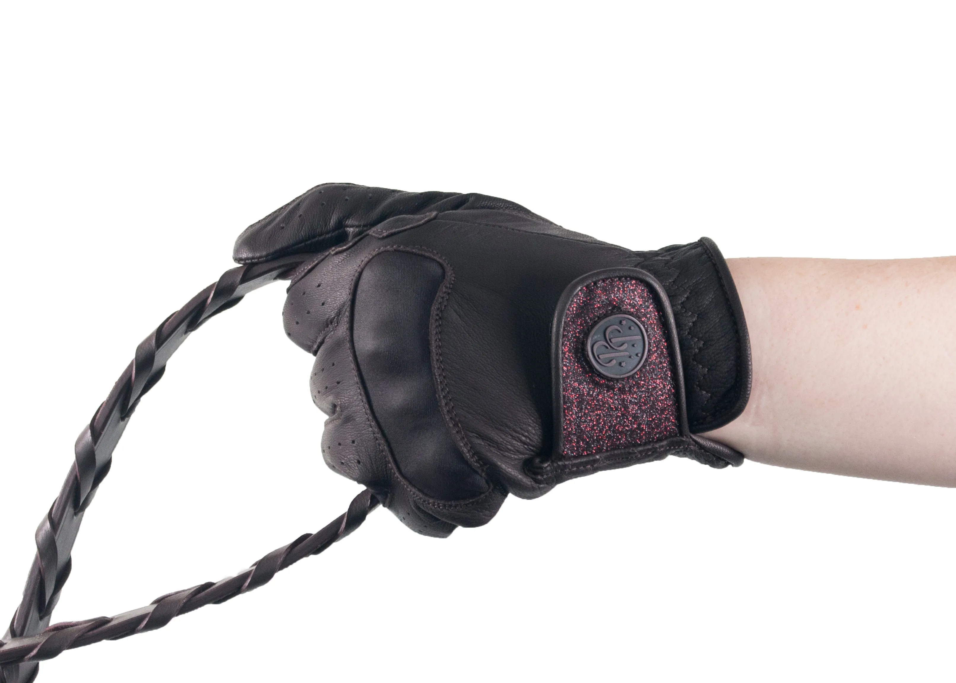 Brown Glitter Leather Gloves