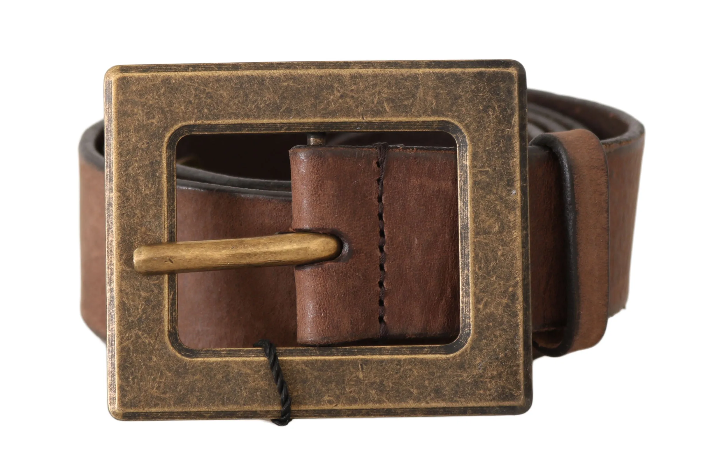 Brown Leather Brushed Gold Buckle Wide Belt