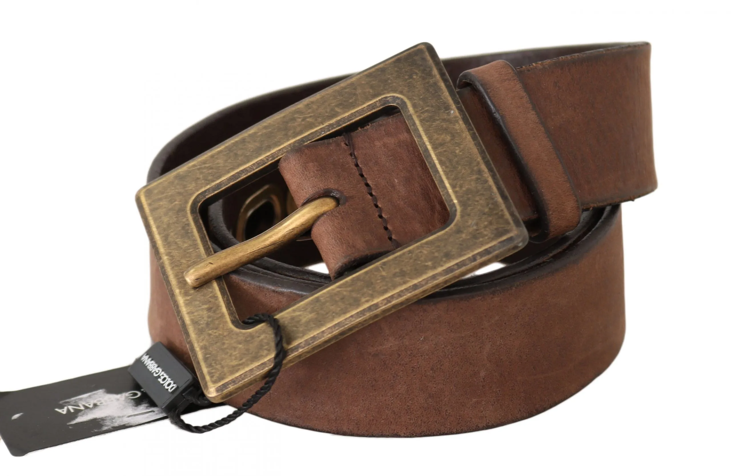 Brown Leather Brushed Gold Buckle Wide Belt