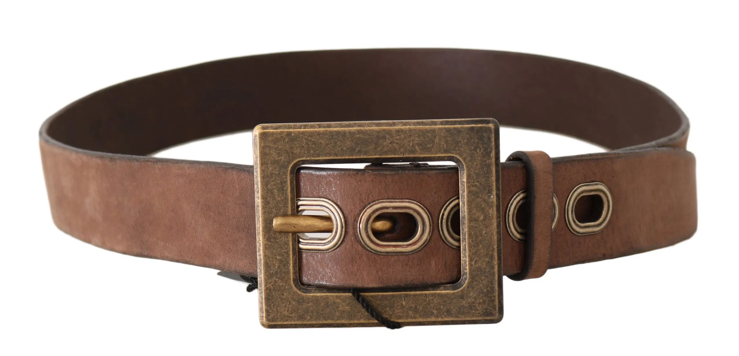 Brown Leather Brushed Gold Buckle Wide Belt