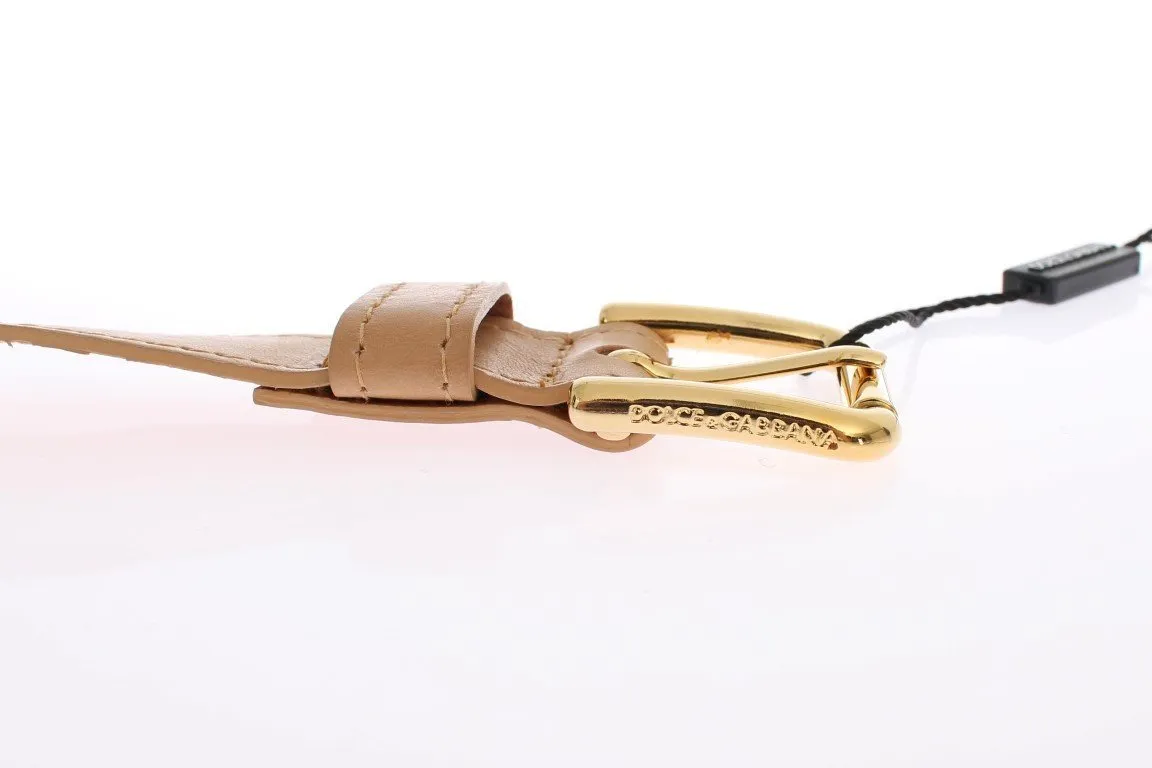 Brown Leather Gold Buckle Logo Belt