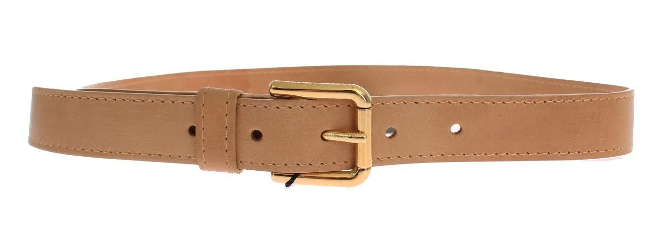 Brown Leather Gold Buckle Logo Belt